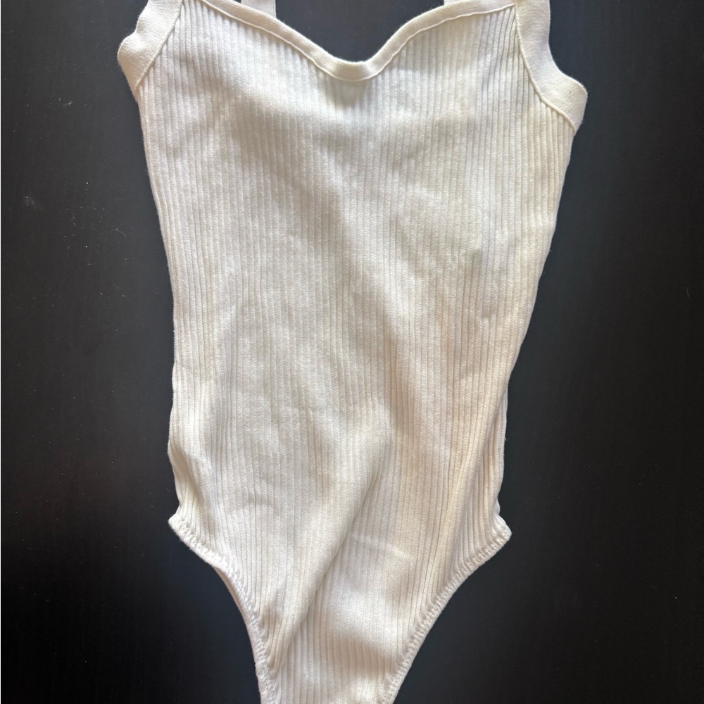 Zara Cream Ribbed Sleeveless Bodysuit